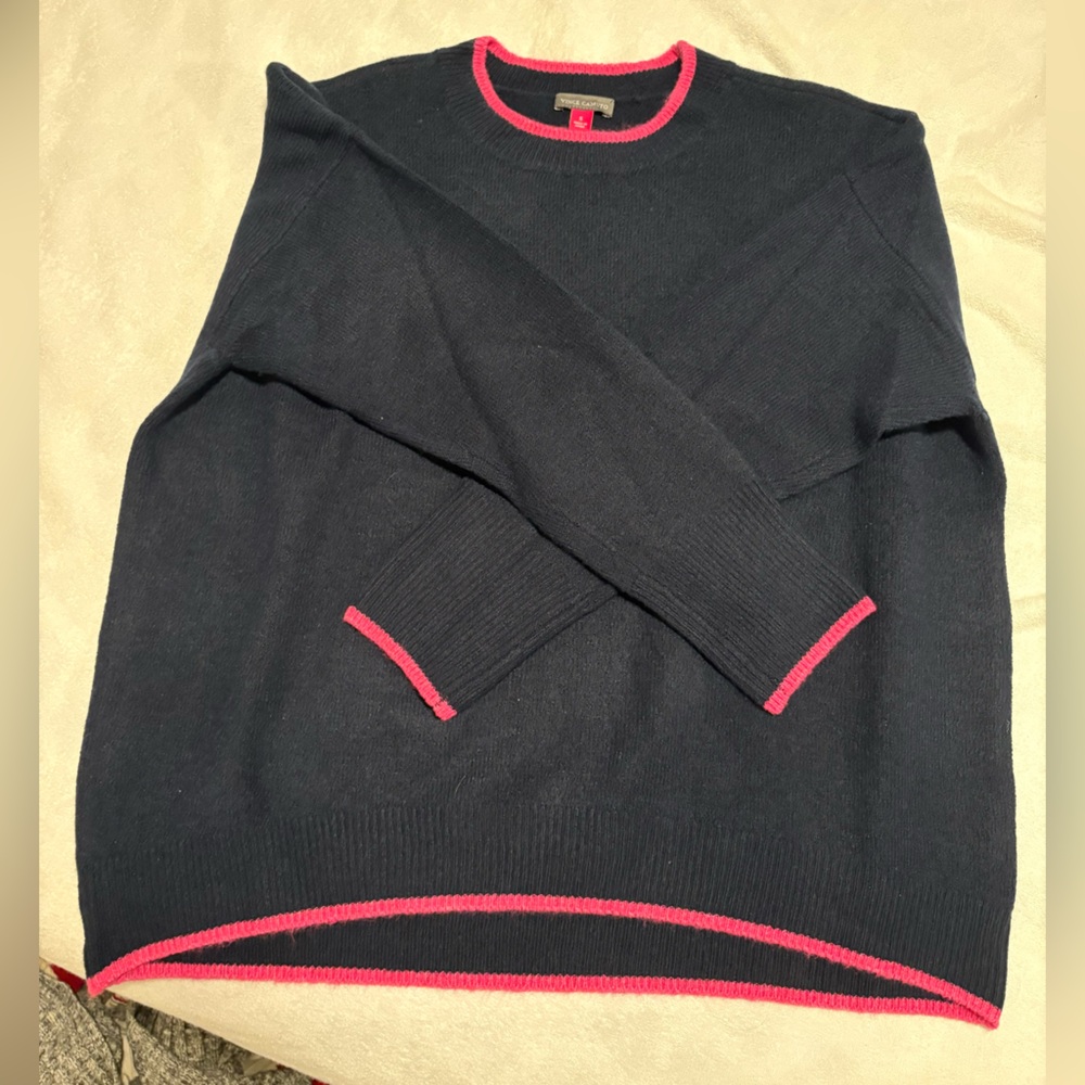Vince Camuto Navy Sweater with Pink Trim